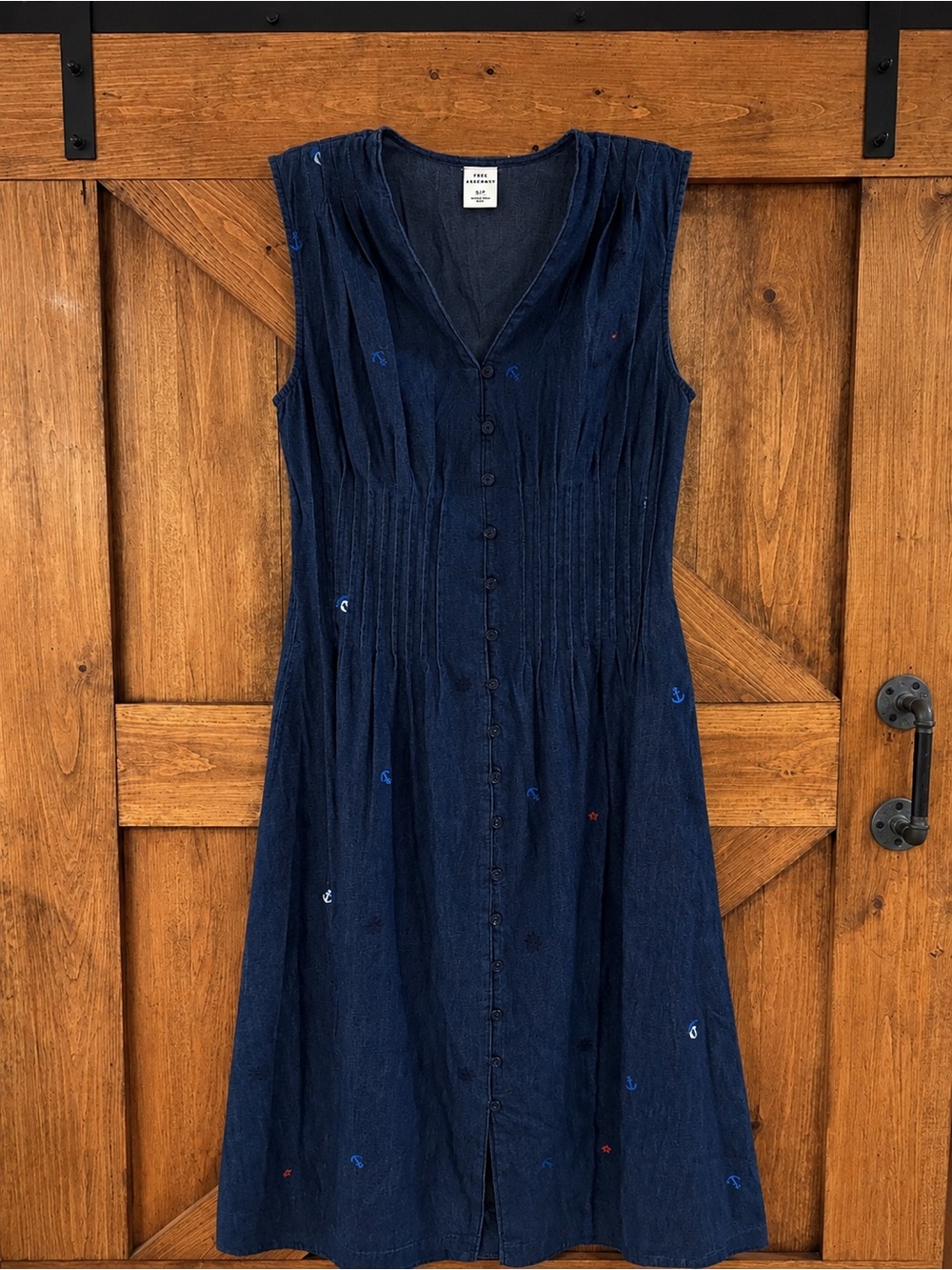 Sleeveless Navy Button-Front Midi Dress